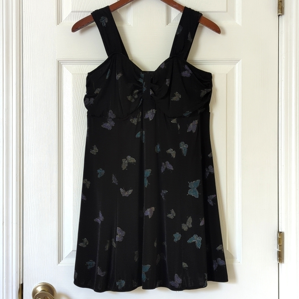 Y2K Vintage Butterfly Printed Sleeveless Sweetheart A-Line Mini Dress Black M